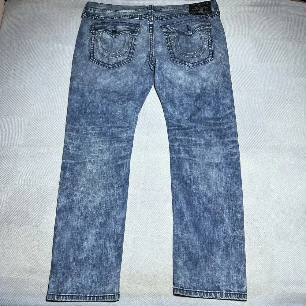 True Religion Rocco Jeans Mens 42x32 Relaxed Skinny Flap Pockets Acid Wash‎